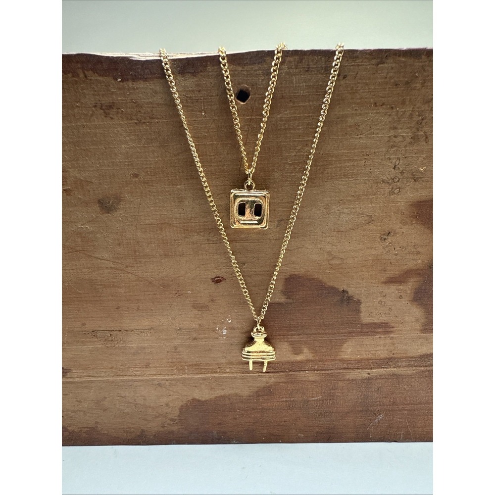 Vtg Love Plug Gold Tone Necklaces. Two Strands- One With Plug Another Has Socket